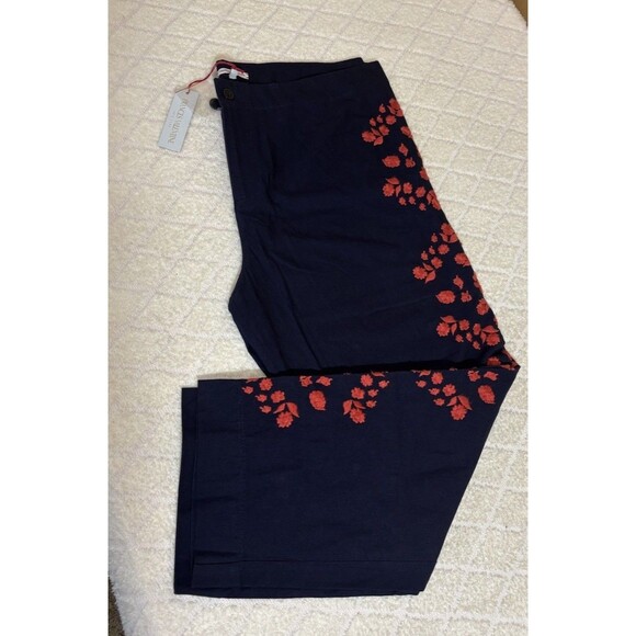 NWT Frances Valentine Red Floral Embroidered Navy Blue...